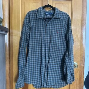 Polo Ralph Lauren Button Down Shirt Mens Blue & Brow Long Sleeve‎ Casual Size XL